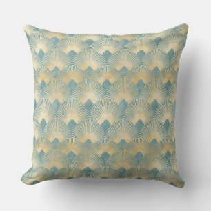 Teal gold pattern, fan feather pattern, Art Deco c Buitenkussen