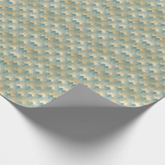 Teal gold pattern, fan feather pattern, Art Deco c Cadeaupapier (Hoek)