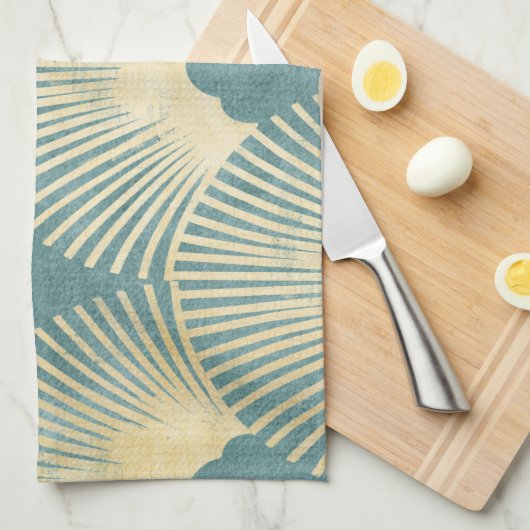 Teal gold pattern, fan feather pattern, Art Deco c Theedoek (Quarter Fold)