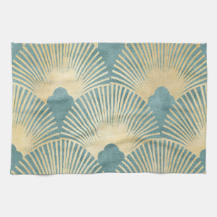 Teal gold pattern, fan feather pattern, Art Deco c Theedoek