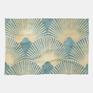 Teal gold pattern, fan feather pattern, Art Deco c Theedoek