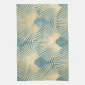 Teal gold pattern, fan feather pattern, Art Deco c Theedoek (Verticaal)