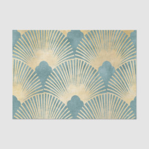 Teal gold pattern, fan feather pattern, Art Deco c Tissuepapier