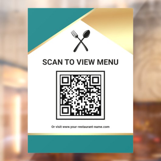 Teal Gold Restaurant Digitaal QR Code Menu Raamsticker (Vel 2)