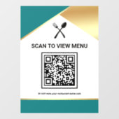 Teal Gold Restaurant Digitaal QR Code Menu Raamsticker (Vel)