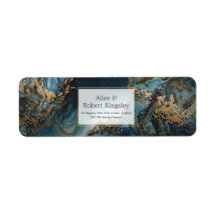 Teal Gold Sunburst Marble Return Address