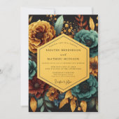 Teal Golden Floral Night Wedding Kaart (Voorkant)