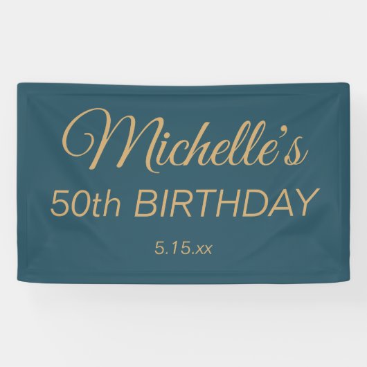 Teal Goud 50e Verjaardag Elke Leeftijd Naam Spandoek (Horizontaal)