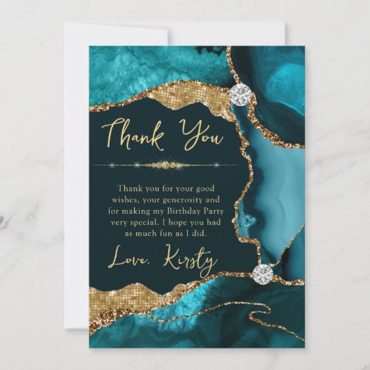 Teal Goud Agaat Geode Verjaardag Bedankkaart (Voorkant)