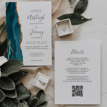 Teal Goud Agaat QR Code Bruiloft
