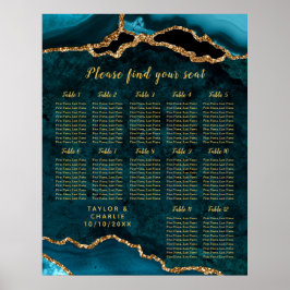 Teal Goud Agaat Trouw Stoelenplattegrond 12 Tafels Poster