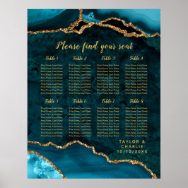 Teal Goud Agaat Trouw Stoelenplattegrond 8 Tafel Poster
