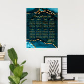 Teal Goud Agaat Trouw Stoelenplattegrond 8 Tafel Poster (Thuiskantoor)