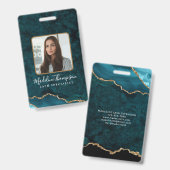 Teal Goud Agate Marmer Zakelijk Bedrijfs ID Badge (Voor- en achterkant)