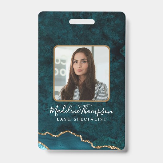 Teal Goud Agate Marmer Zakelijk Bedrijfs ID Badge (Voorzijde)