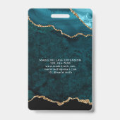 Teal Goud Agate Marmer Zakelijk Logo Bedrijfs-ID Badge (Achterkant)