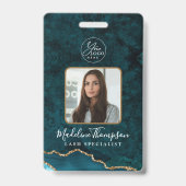 Teal Goud Agate Marmer Zakelijk Logo Bedrijfs-ID Badge (Voorzijde)