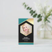 Teal Goud Folie Model Actrice QR Code Foto Visitekaartje (Staand voorkant)