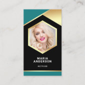 Teal Goud Folie Model Actrice QR Code Foto Visitekaartje (Voorkant)