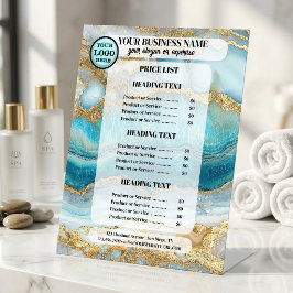 Teal Goud Geode Marmer Prijslijst Reclamebord Met Voetstuk