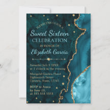 Teal & Goud Glitter Agate en marmeren Sweet 16