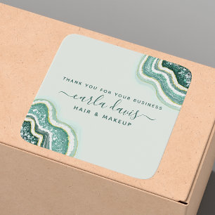 Teal Goud Glitter Agate Geode Zakelijk Bedankt Vierkante Sticker