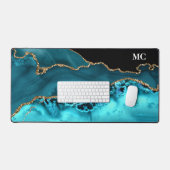Teal & Goud Glitter Agate Met Monogram Bureaumat (Keyboard & Muis)