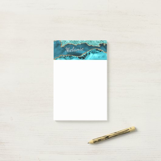 Teal Goud Glitter Post-it® Notities Persoonlijke N Notes (Op bureau)