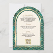 Teal Goud Marokkaanse QR Code Sikh Boog Huwelijk Kaart (Achterkant)
