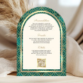 Teal Goud Marokkaanse QR Code Sikh Boog Huwelijk Kaart