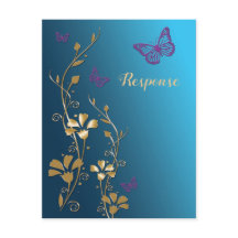 Teal, Goud, Paarse Bloemen en Vlinders RSVP