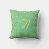 Teal Goud Quatrefoil MONOGRAM Pasgetrouwden Trouwe Kussen (Voorkant)