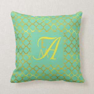 Teal Goud Quatrefoil MONOGRAM Pasgetrouwden Trouwe Kussen