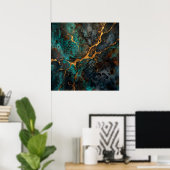 Teal Goud Steen Abstract Poster (Thuiskantoor)