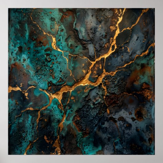 Teal Goud Steen Abstract Poster (Voorkant)