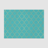 Teal & Goud Vierbladpatroon Feest Tissuepapier (Voorkant)