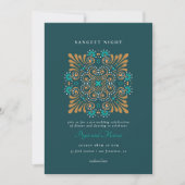 Teal Goud Witte Mandala Mehndi Sangeet Kaart (Voorkant)