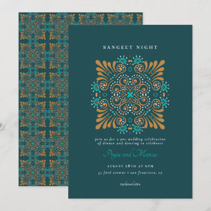 Teal Goud Witte Mandala Mehndi Sangeet Kaart