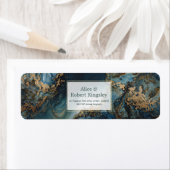 Teal Goud Zonne-uitbarsting Marmer Retouradres Etiket (Insitu)