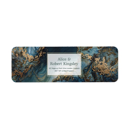 Teal Goud Zonne-uitbarsting Marmer Retouradres Etiket (Voorkant)