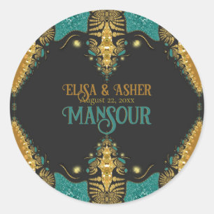 Teal Goud & Zwarte Barok Boheemse Stam Schoonheid Ronde Sticker