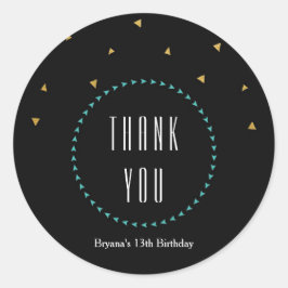 Teal Goud & Zwarte Driehoeken Moderne Feeststicker Ronde Sticker