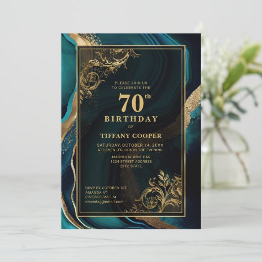 Teal Gouden 70ste Verjaardagsfeestje Kaart (Staand voorkant)