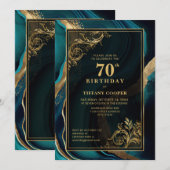 Teal Gouden 70ste Verjaardagsfeestje Kaart (Voorkant / Achterkant)