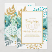 Teal Gouden Bloem 100e Verjaardag Kaart (Voorkant / Achterkant)