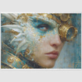 Teal Gouden Draak Vrouw Steampunk Decoupage Kunst Tissuepapier (Voorkant)