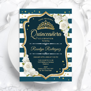 Teal Gouden Elegante Quinceanera Kaart