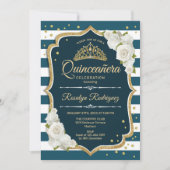 Teal Gouden Elegante Quinceanera Kaart (Voorkant)
