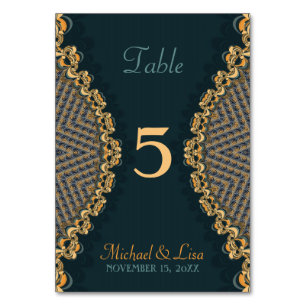 Teal Gouden Fractal Kant Unieke 2-in-1 Gast Menu Kaart