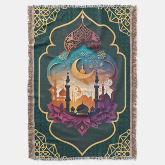 Teal Gouden Geometrische Huisvloerkleed Mihrab Deken
